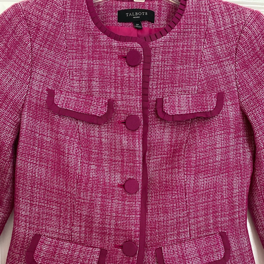Talbots 3/4 Sleeve Fuschia Tweed Jacket - Picture 3 of 6